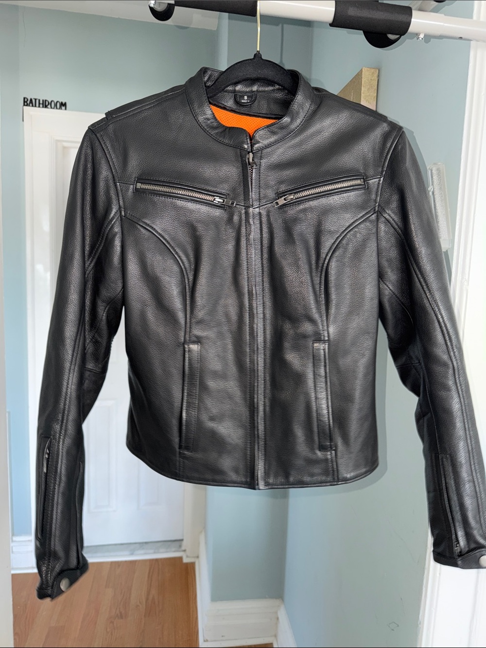 Men's Black Leather Motorcycle Jacket - Classic Zip Front